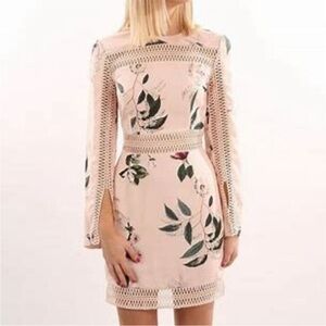 Size S women Keepsake The Label Pink Floral Embroidered Cut Out Dress date night